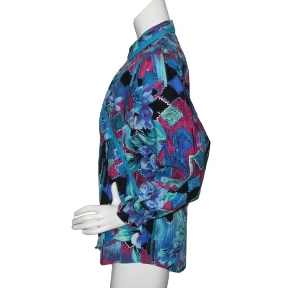 Vintage WRANGLER Shirt, L,  Blue/Purple floral,  Flaps, Button front, LS - Picture 8 of 11